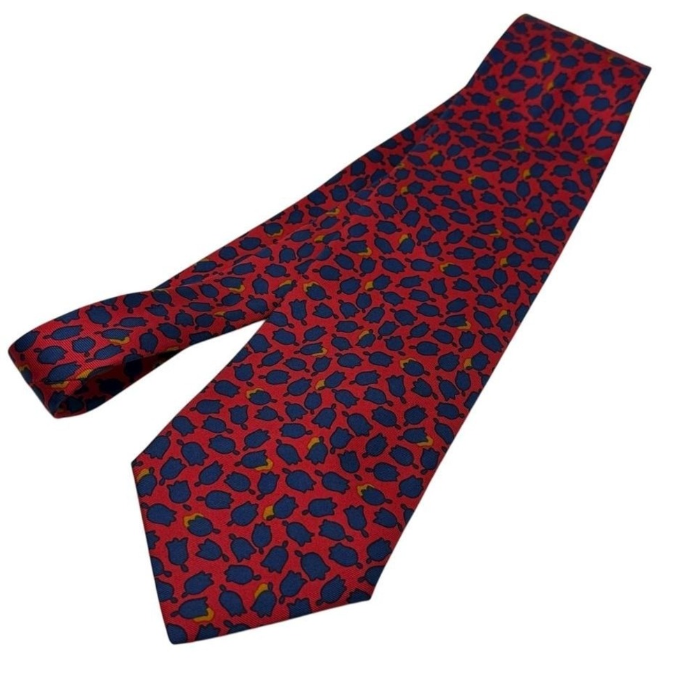 YVES SAINT LAURENT Red Blue Tulip 100% Silk Tie Made in Italy 55.5"-3.75" - Picture 7 of 7
